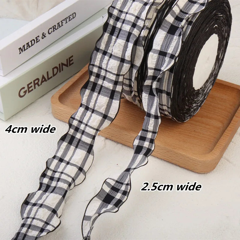 Cotton fabric plaid wavy edge lace barcode DIY headwear gift box clothing frame bow knot production material pet supplies ribbon
