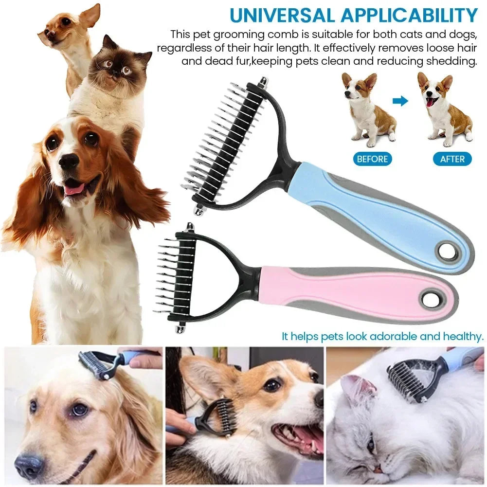Cat Hair Removal Comb, Double Sided Stainless Steel Pet Grooming Brush for Dogs Cats, Removes Tangles Shedding Pet Accessories