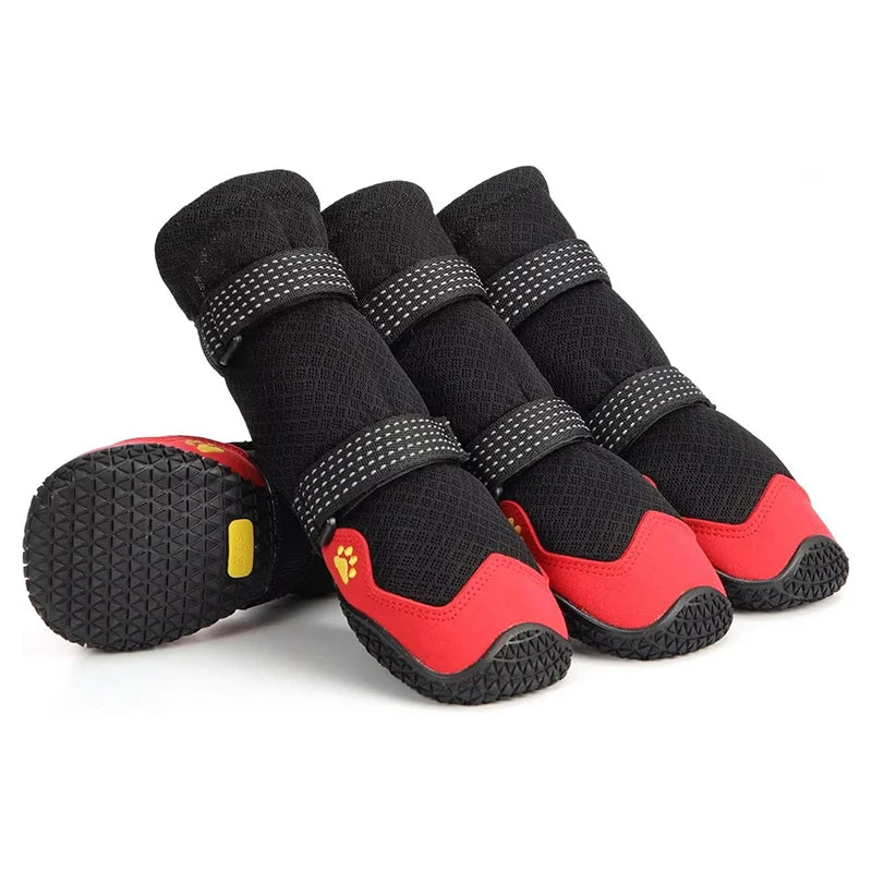 4pcs Breathable Dog Shoes Outdoor Rubber Dog Boots Breathable Warm Reflective Tape Dog Shoes Comfortable Non Slip Pet Product