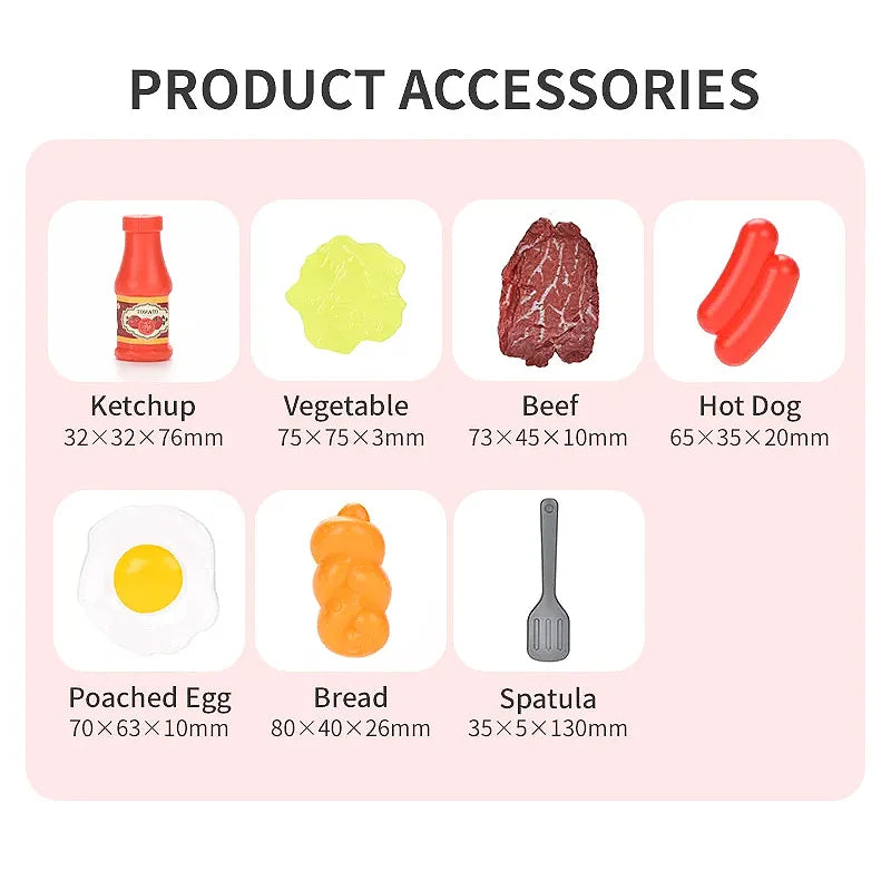 8pcs Montessori Simulation Kitchen Toys Steak Vegetable Educational Cookware Game Set Pretend Play Bread Hot Dog