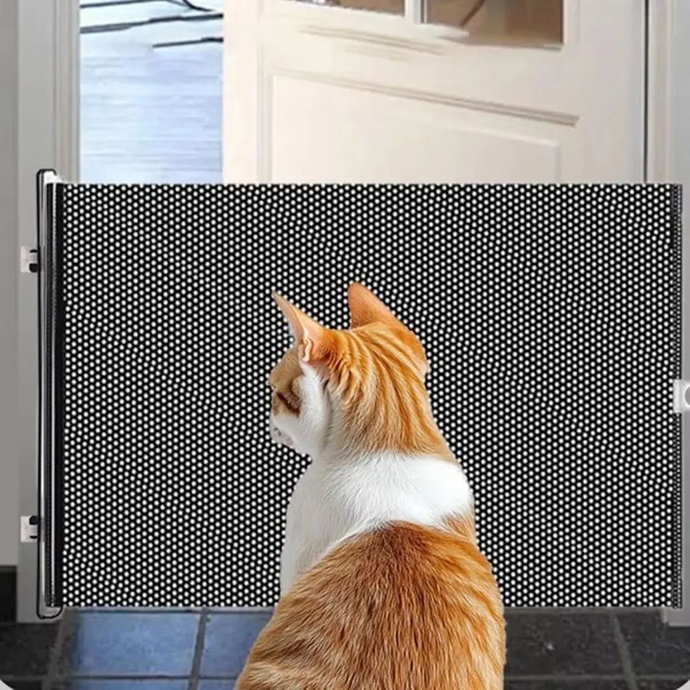 Retractable Pet Fence Barrier Folding with Universal Hooks Pet Safety Gate Easy Installation Baby Safe Guard Door Folding