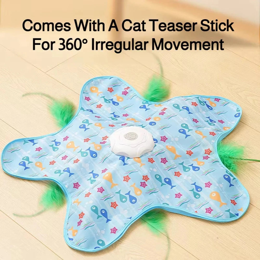 Cat Toys Interactive Hide and Seek Cat Toy with Mouse Squeaky Motion Activated Moving Concealed Feathers Kitten Teaser Toy