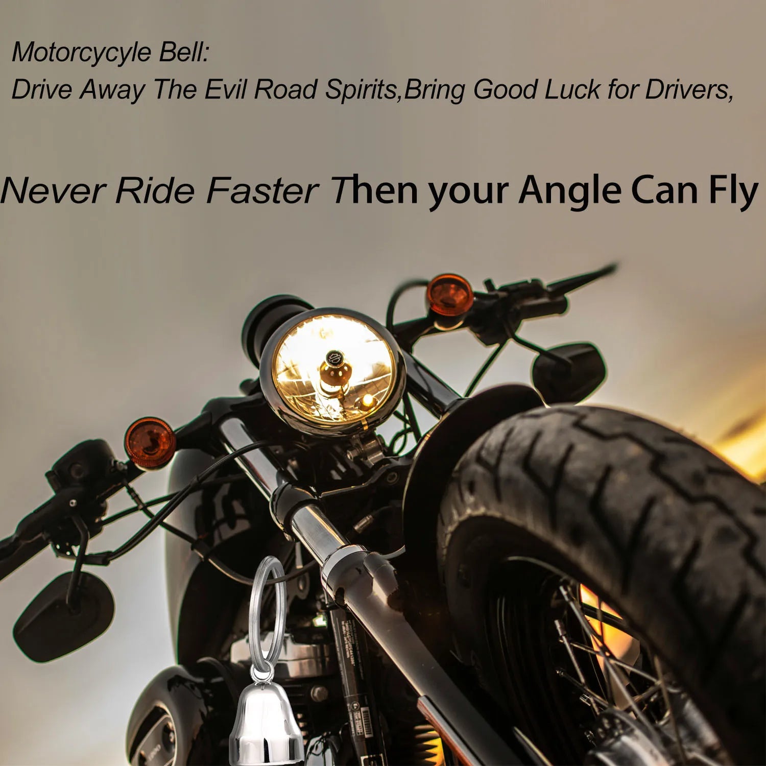 Motorcycle Guardian Bell Key Chain for Riders,Stainless Steel Biker Bells Accessories & Live To Ride for Luck