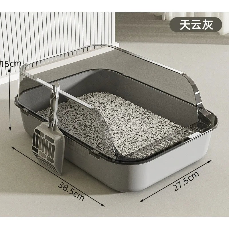 Cat litter box with high fence, semi-enclosed cat toilet, splash-proof pet product for pets outside.