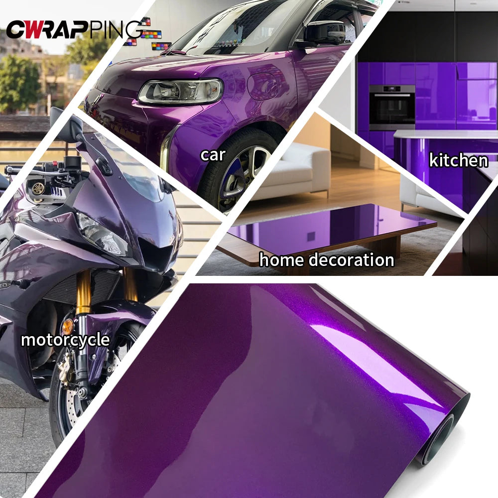 PET High Glossy Purple Vinyl Wrap Film Car Wrapping Motorcycle DIY Sticker Air Release Self Adhesive Decal for Car Accessories