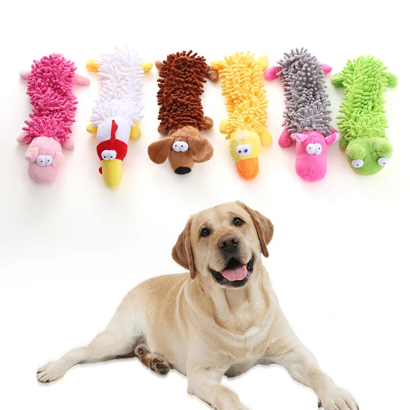 Squeaky Plush Dog Chew Toys Cute Animal Shape Soft Mop Texture Teeth Cleaning Interactive Pet Toy For Puppy Small Medium Dogs