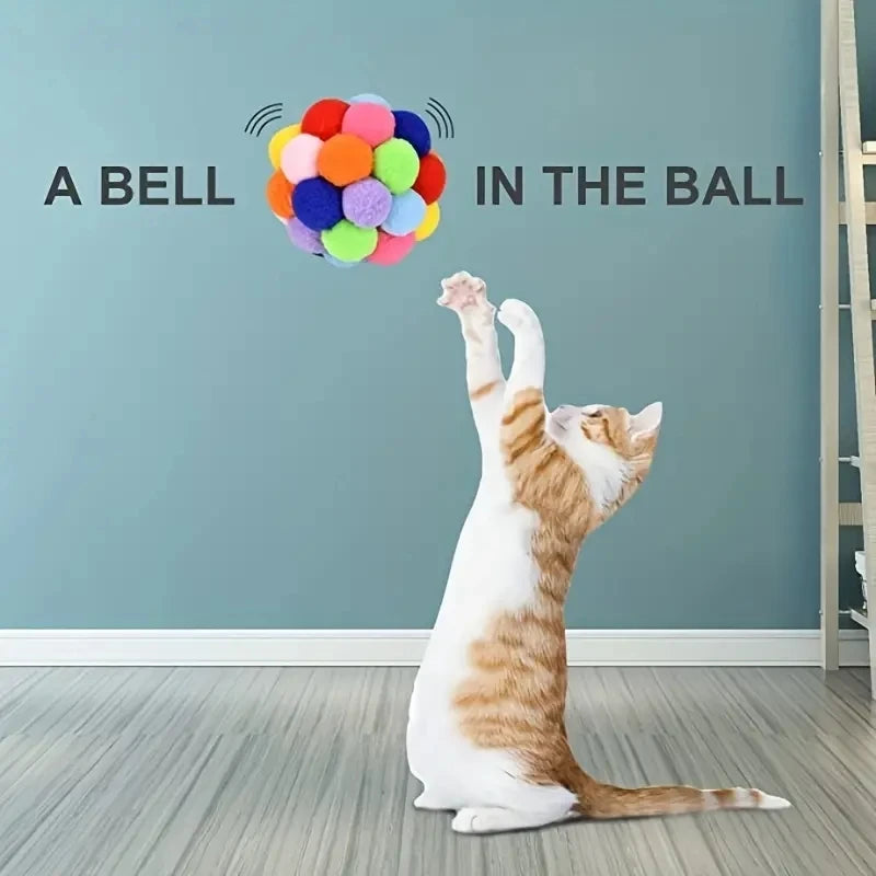 1/3PCS Cat Toys Cat Plush Ball Toy Pet Elastic Bell Ball Self Hi Ball Playing Cat Colorful Woolen Ball