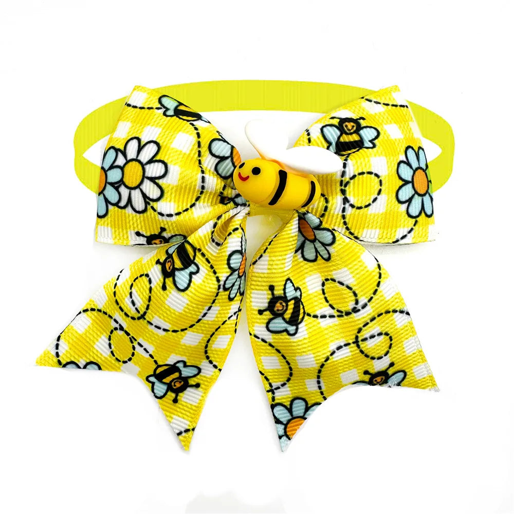 50pcs Flowers Styel Small Dog Bowties Bee Pattern Pet Products Neck Tie Collar Pet Grooming Supplies for Small Dog Accessories