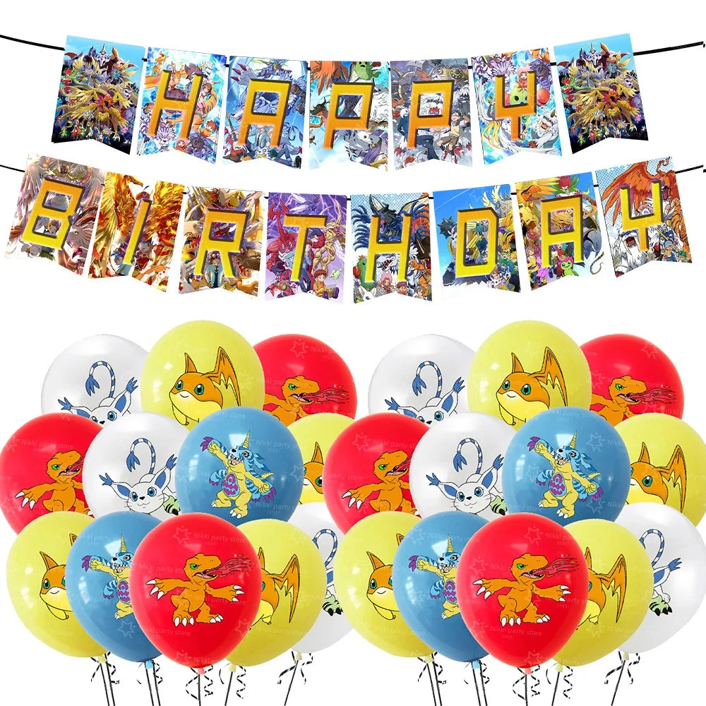 Digimon Birthday Decoration Cartoon Pet Party Favors Balloons Backdrop Banner Cake Decoration Baby Shower Supplies Gifts Toys