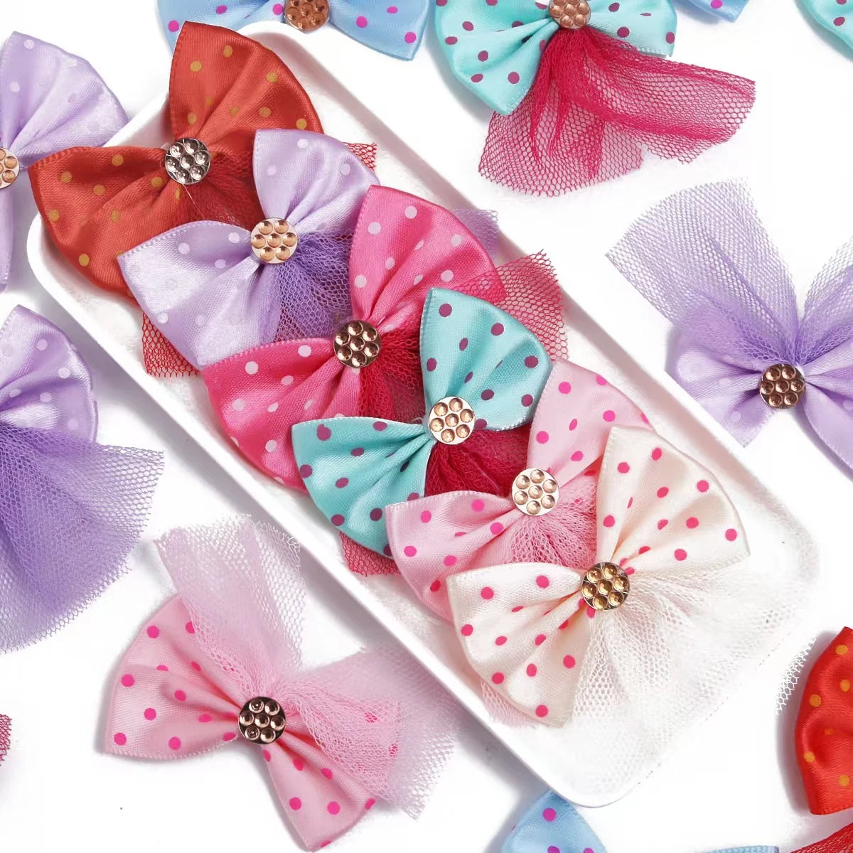 5/10pcs Lace Dog Hairbows Dog Bows With Volumes Ribbon Grooming Pet Hair Bowknot With Rubber Bands For Small Dog Pet Products