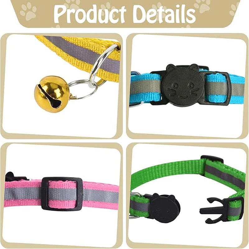Adjustable Reflective Breakaway Cat Collar with Bell Safety Elastic Neck Ring Necklace Pet Products in Multiple Colors