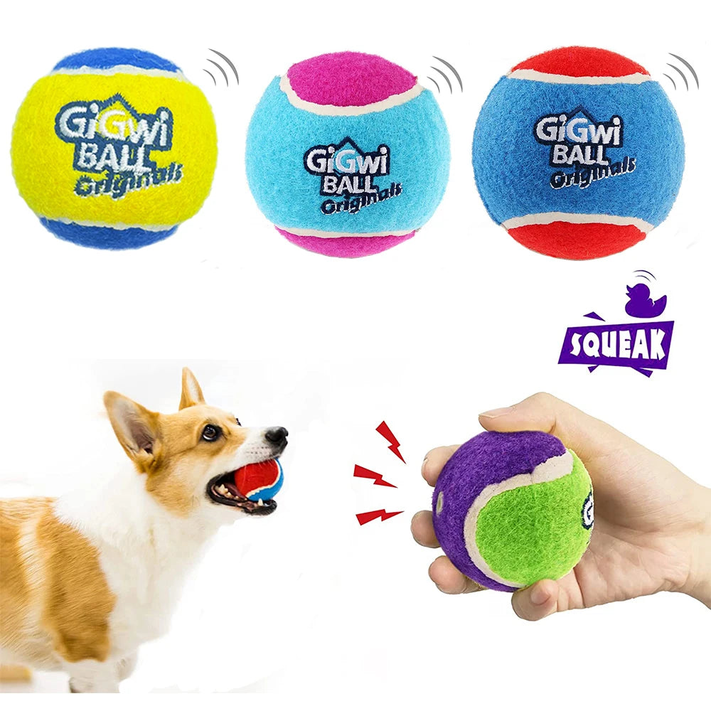 Pet Dog Squeaky Tennis Ball Interactive Dog Toys High Bounce Sound Rubber Ball  for Dogs Training Outdoor Play Ball Puppy Gift