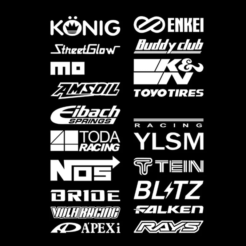 20pcs Reflective Fixed Styles Car Decor Stickers Set Racing Sponsors Vinyl Decals Kit for JDM Lowrider‌ Automobile Accessories