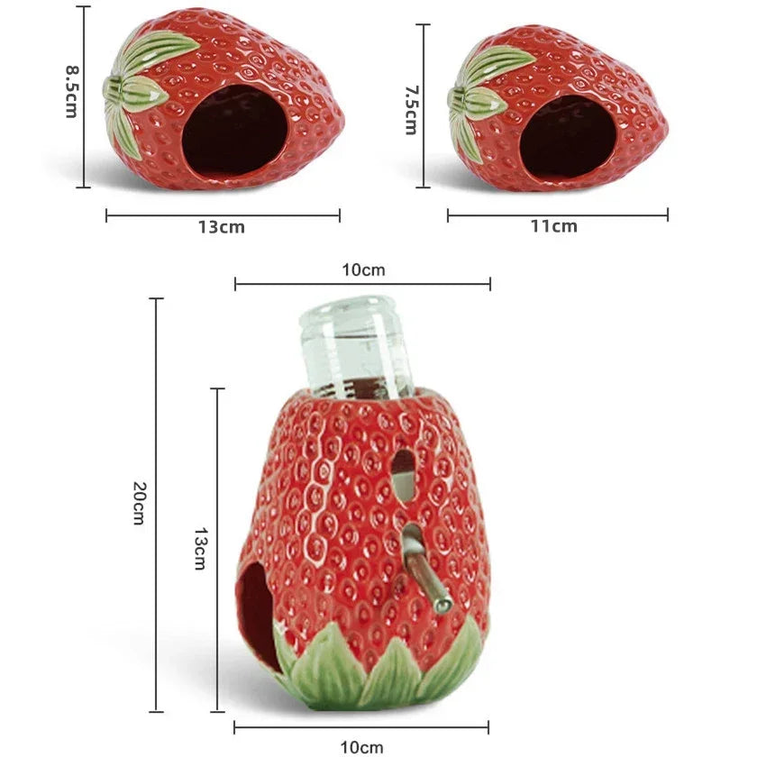 Cute Ceramic Strawberry House Pet Items Hamster Cage Small Pet Bowl For Rabbit Ferret Rat Chinchilla Hedgehog Pet Products