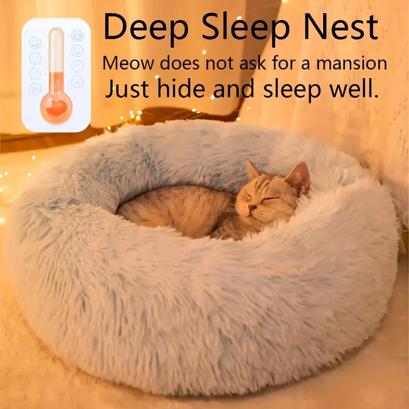 1PC comfortable striped plush pet bed, suitable for cats and dogs, warm, deep sleeping round nest, filled, gray, soft, indoor