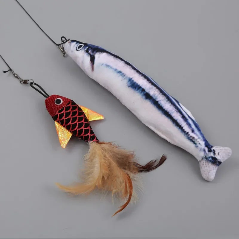 M Cat Rods Retractable Cat Toy Fish Type Telescopic Feathers Funny Cat Stick Toys Pet Toy for Kitten Simulation Fishing Rod Play