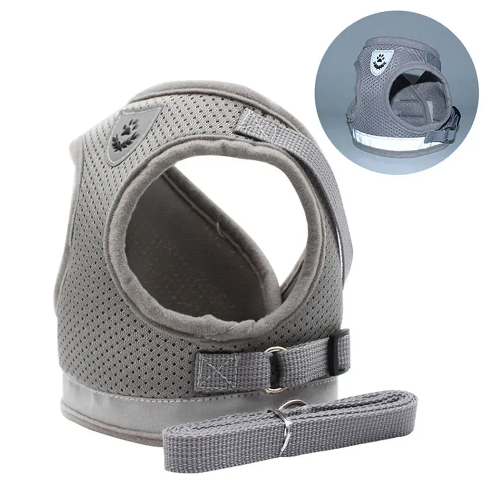 Escape Proof Cat Harness Adjustable Reflective Vest Mesh Breathable Pet Lead Leash Set for Small Puppy Kitten Walking Training