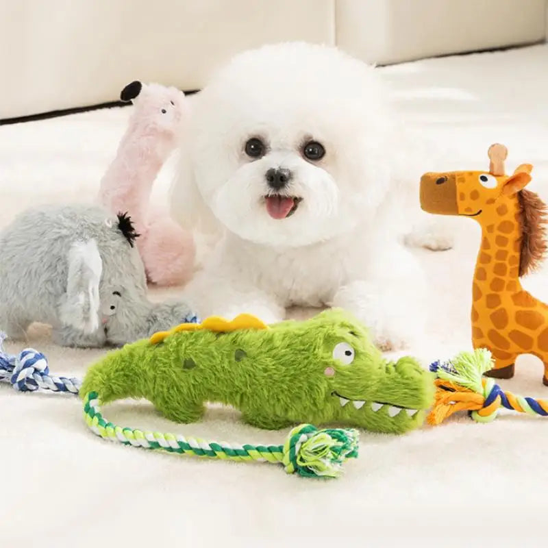 Cute Animal Rope Indestructible Plush Dog Play Knotted Toy With Squeaker Pet Supplies Safe Dog Tough Toys Puppy Tooth Chew Toy