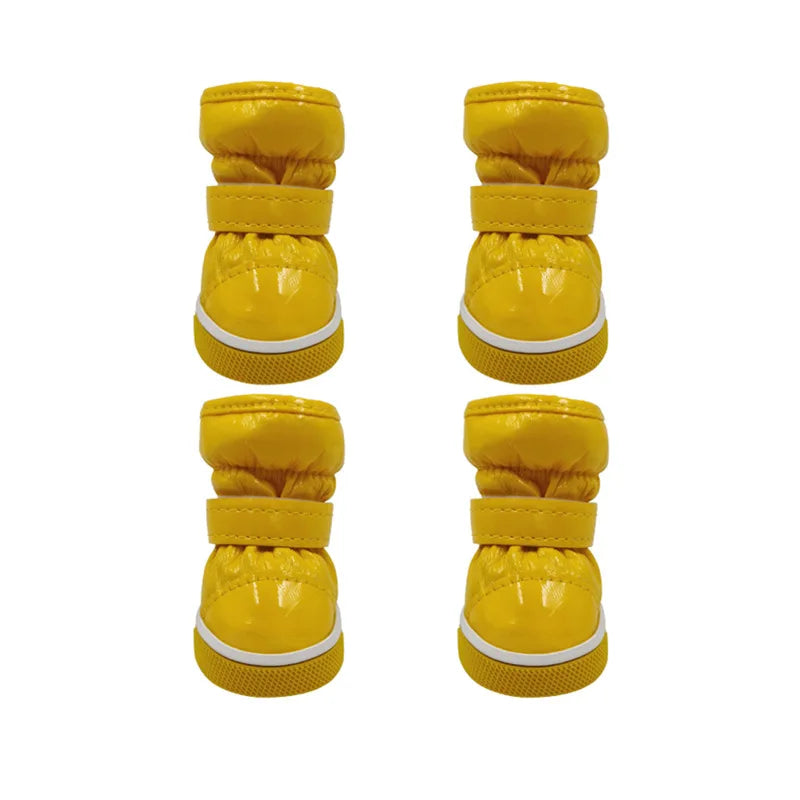 4 Pcs/set Dog Snow Boots Winter Warm Dog Shoes Polar Fleece Leather Lining for Puppies Cats Rainproof Shoes Pet Shoe Accessories