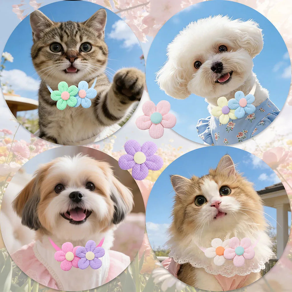 50PCS Colorful Flower Dog Bowties Handmade Puppy Necklaces Adjustable Pet Dog Bow Ties Collars Fashion Pet Products For Dogs