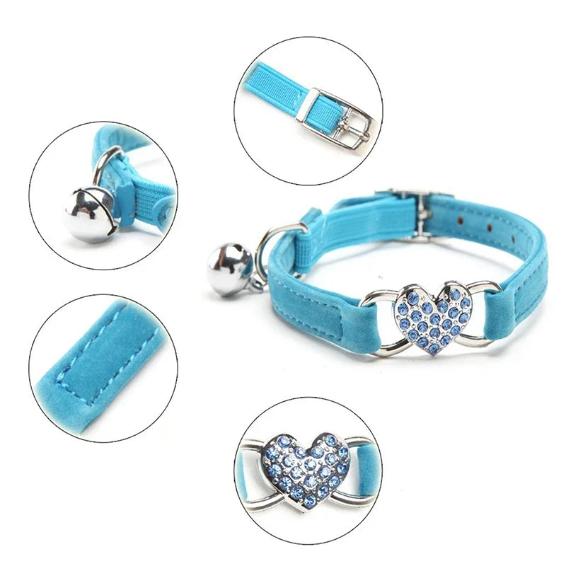 Heart Charm and Bell Cat Collar Safety Elastic Adjustable with Soft Velvet Material 8 Colors Pet Product Small Dog Collar Pet