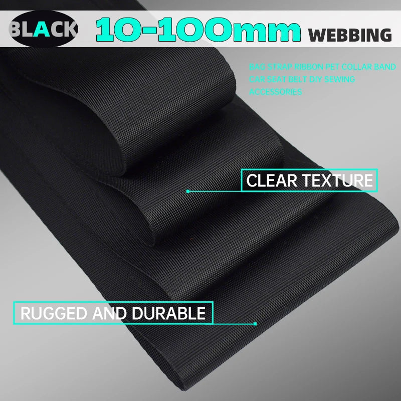 5M 10-100mm Black Nylon Webbing Tape Backpack Strap Pet Collar Safety Belt Ribbon Band DIY Bag Clothing Sewing Accessories