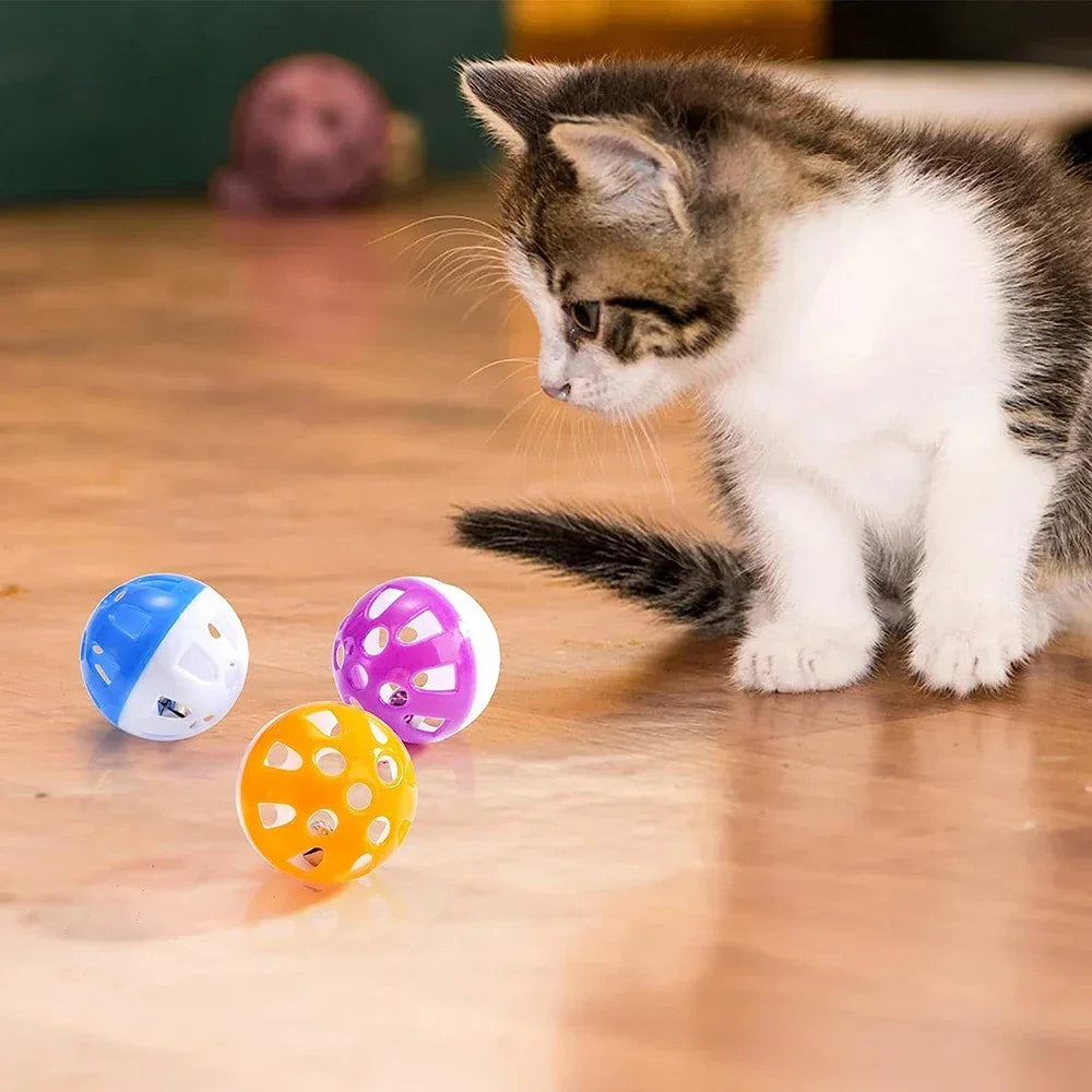 6/100Pcs Cat Toy Balls Pet Cat Kitten Play Plastic Balls with Jingle Bell Pounce Chase Rattle Toy Cat Toys Bulk Random Color