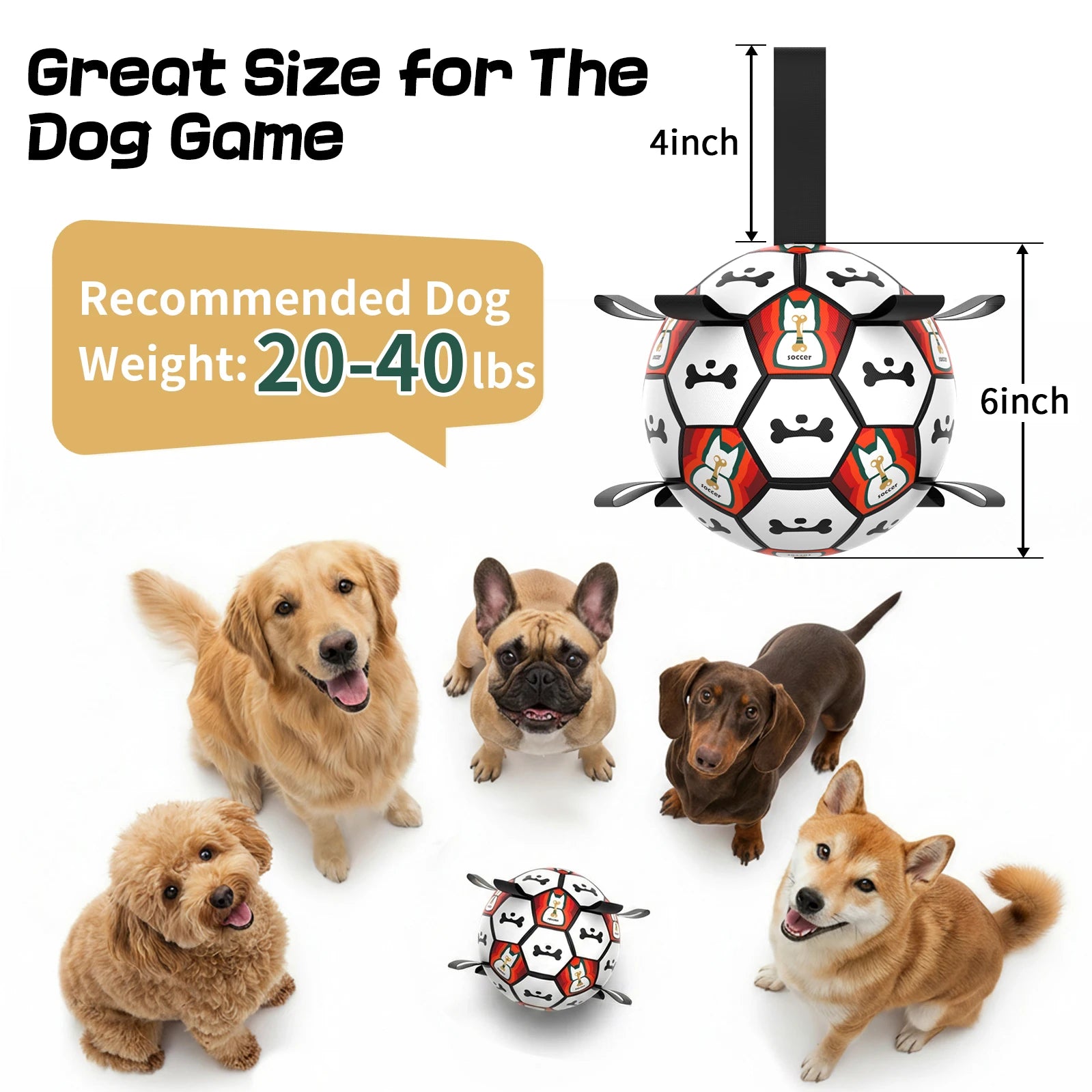 Premium 6-Inch Dog Soccer Ball with Handles Chew Resistant Durable Herding Ball for Small/Medium Dogs Training And Outdoor Play