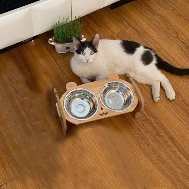 Pet Feeder Double Cat Food Bowl with Anti-Knockover Design Dog Water Feeding Container Cat Food Bowl Stander Pet Products