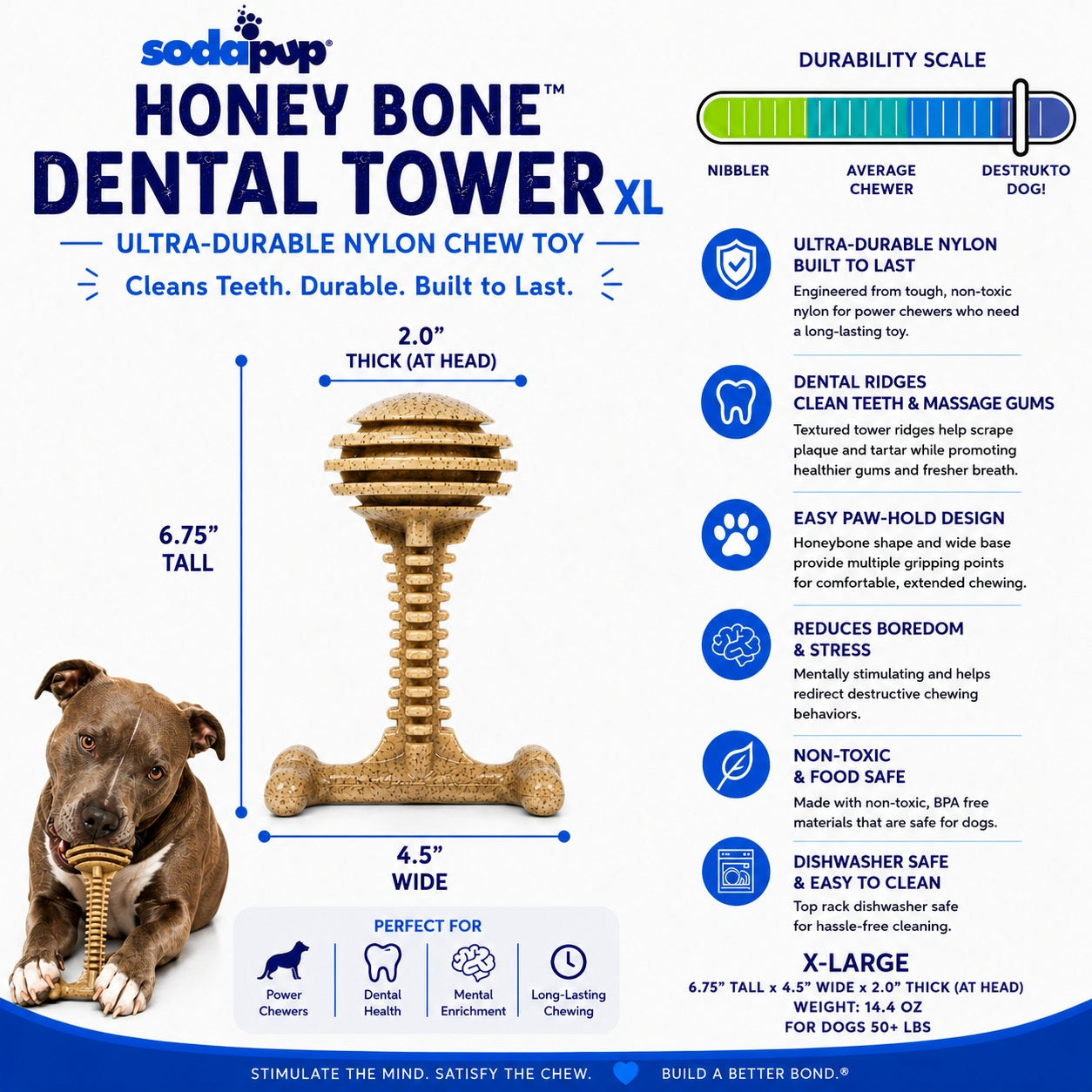 Honey Bone Dental Tower - Durable Nylon Dog Chew Toy XL | USA Made
