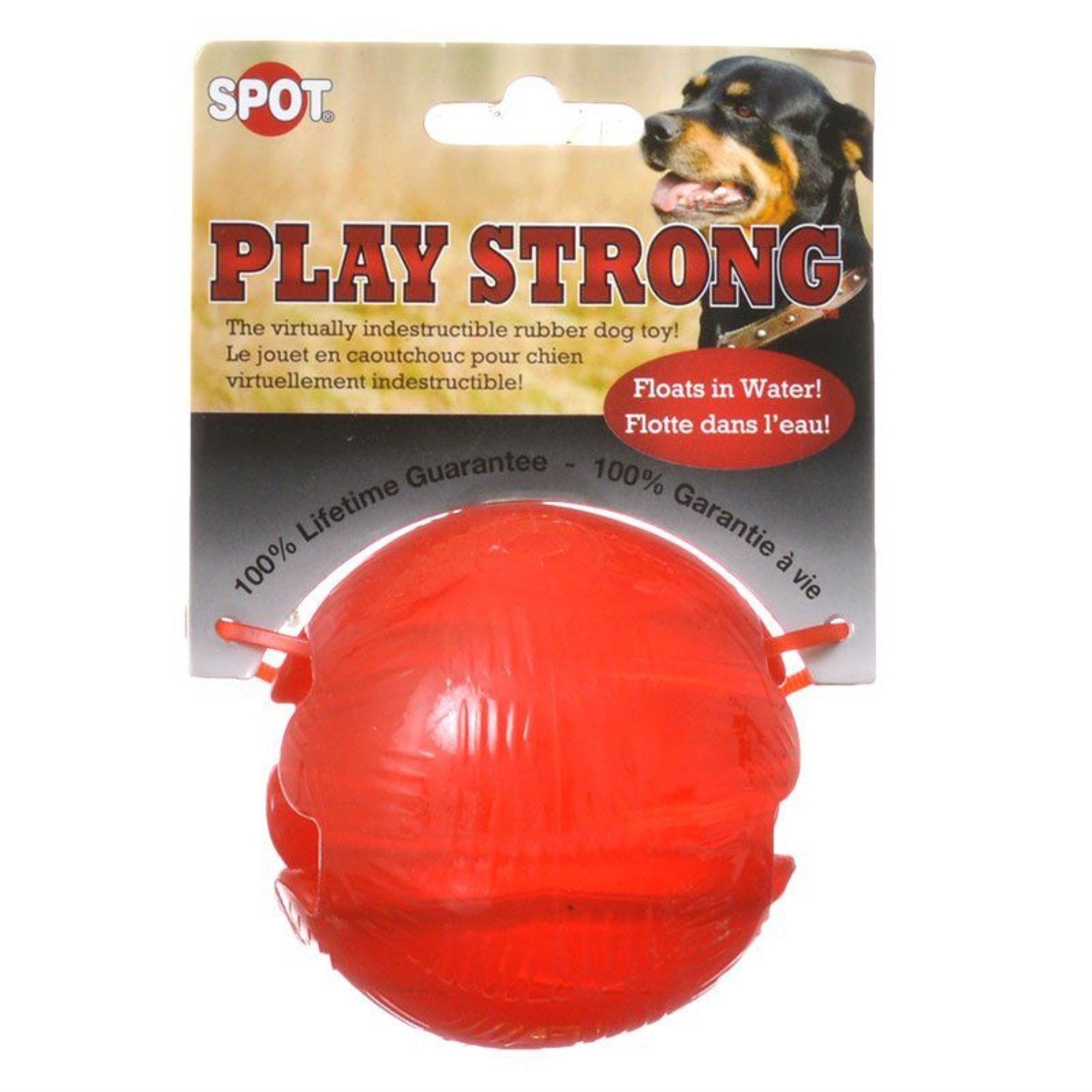 Spot Play Strong Rubber Ball Dog Toy - Red - 3.25'' Diameter
