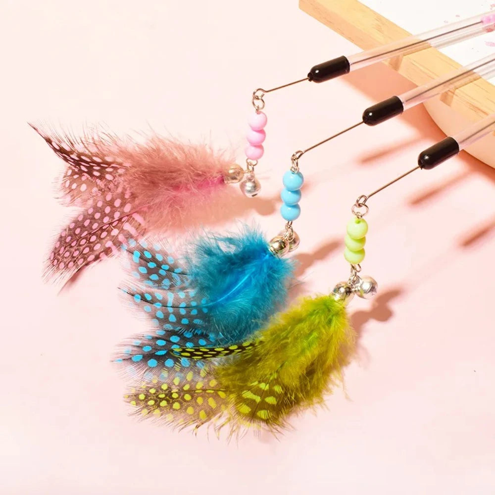 New Cat Toys Feather Cats Sticks Retractable Handle Cats Toy Feather Interactive Cat Toys with Kitten Teaser Toy Pet Products