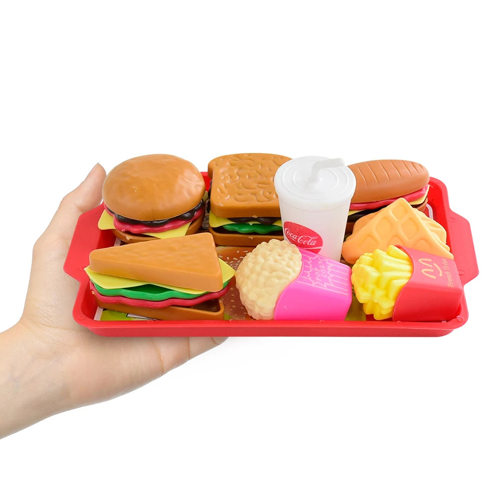 9PCS Set Kitchen Play House Food Toy Simulation Hamburger French Fries Hot Dog Detachable Plastic Snack Pretend MIni Toys Kids
