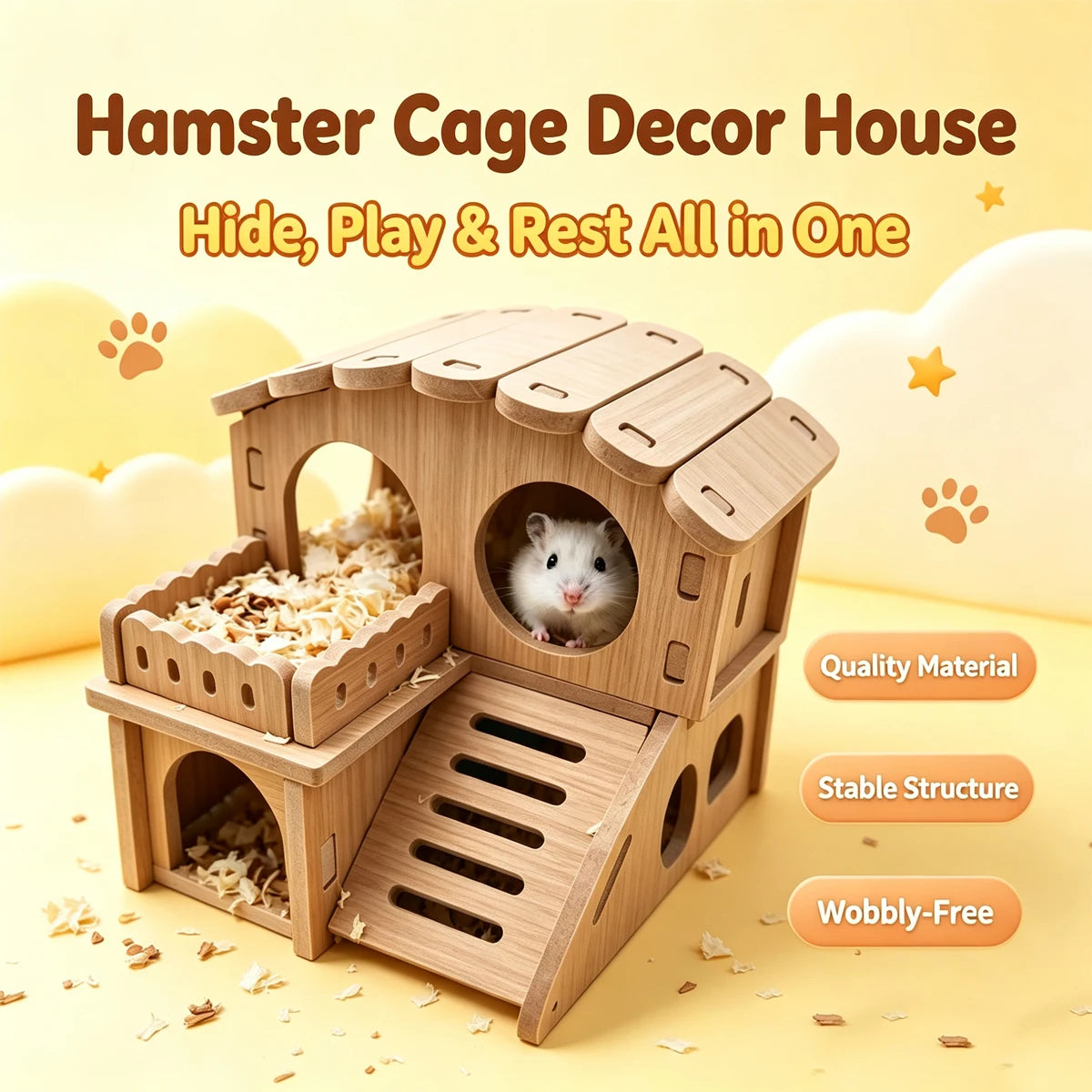 Wooden Hamster Villa Cabin Easy to Install Cage Accessories Large House Toys Golden Mouse Pet Pets Supplies Guinea Pig Hideout