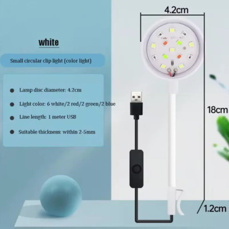 Aquarium Light With Adapter LED Clip On Fish Tank Light, Small Full Spectrum USB Light 360° Rotation Lighting