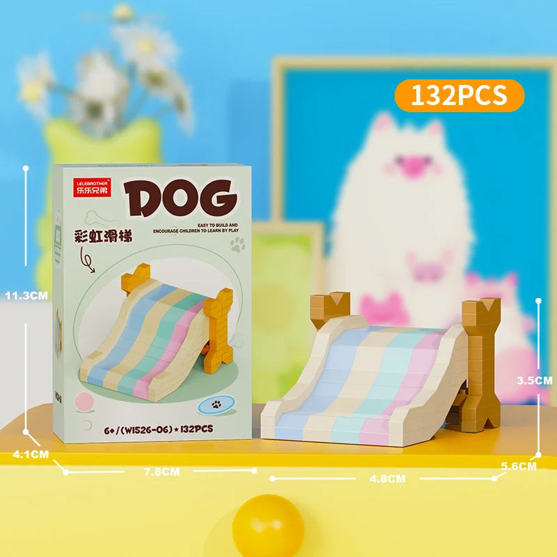 Cute Pastoral Teddy Dog Pet Building Blocks Micro-Granular Ornament Children's Toy Gifts New Product Cat And Dog Themed
