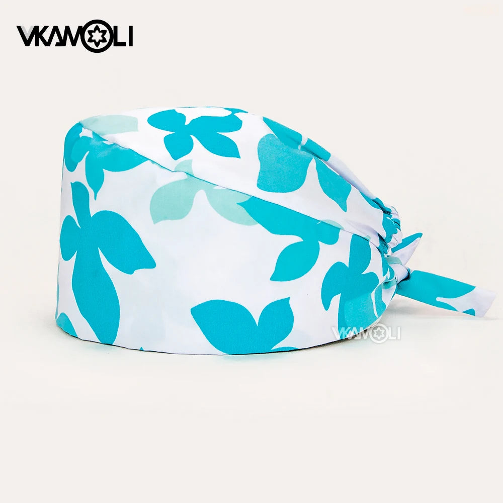 Women's Cotton Scrubs Caps Sweat-Absorbent Elastic Section Pet Grooming Nursing Work Hats Lab Flower Print Scrub Hat Wholesale