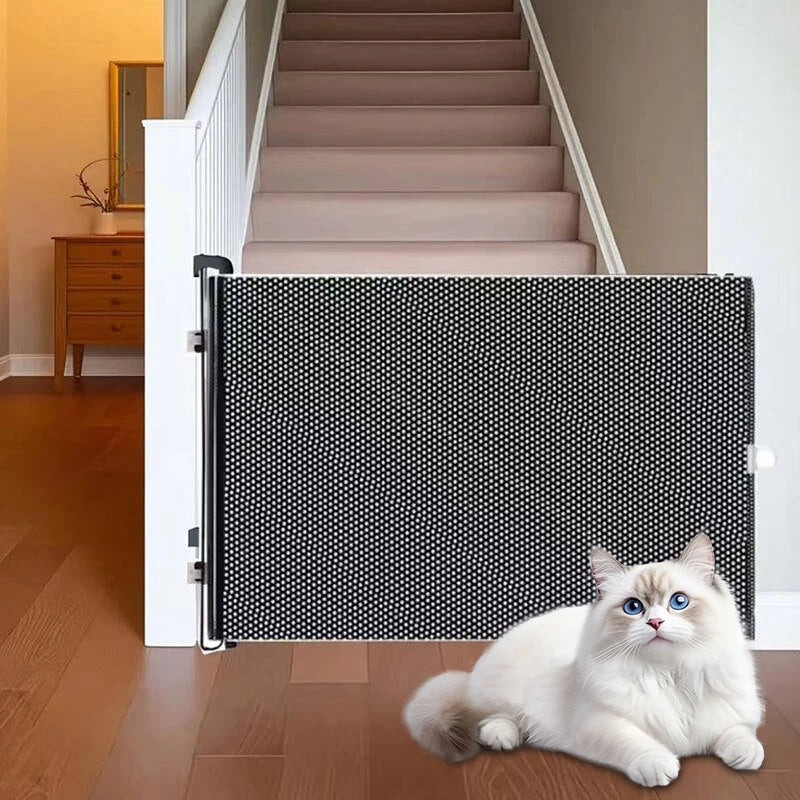 Retractable Pet Gate Screen Door-Stair Gates for Dog Cat Portable Dog Gates with Reinforced Strip Design to Prevent Crawling