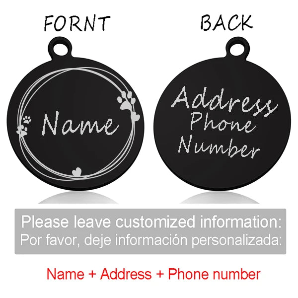 Custom Personalized Cat Dog ID Circle Tag Collar Pendant Engraved Pet Necklace Chain Charm Supplies For Tag Name Products