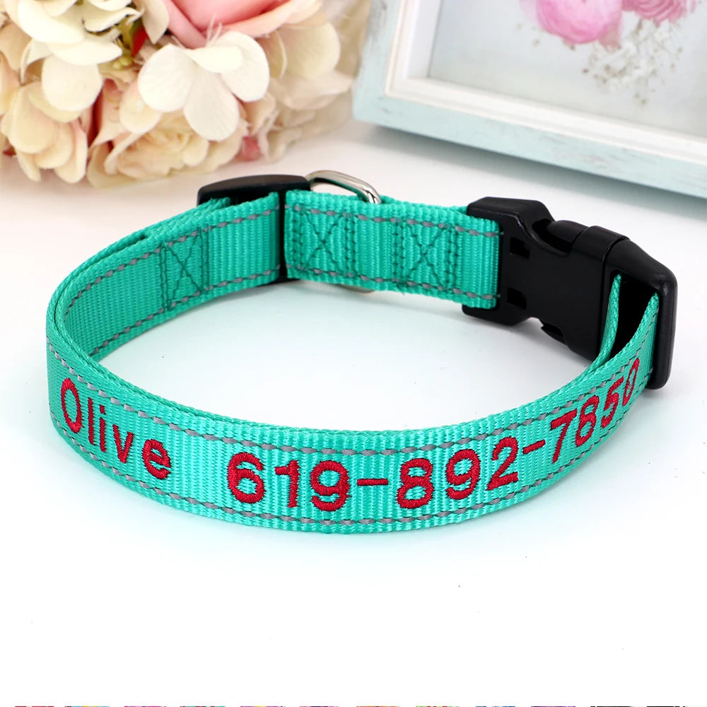 Reflective Nylon Dog Collar Personalized Embroidered ID Name Accessories Dog Collar Engraved Pet Puppy Nameplate Collars Perro