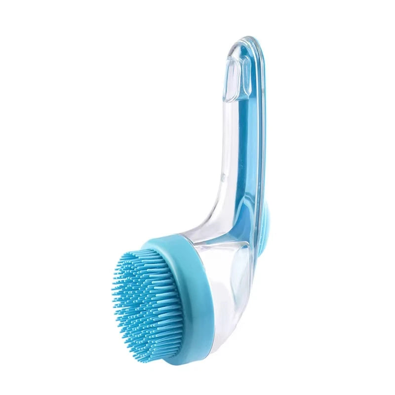 Soft Silicone Pet Bath Massage Brush with Long Handle, Dog Cat Shower Cleaning Grooming Comb Pet Bathing Supplies