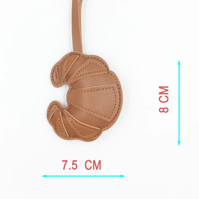 Handmade Leather Croissant Women's Bag Charm Keychain - Cute Food Backpack Pendant Couple Friend Jewelry Gift