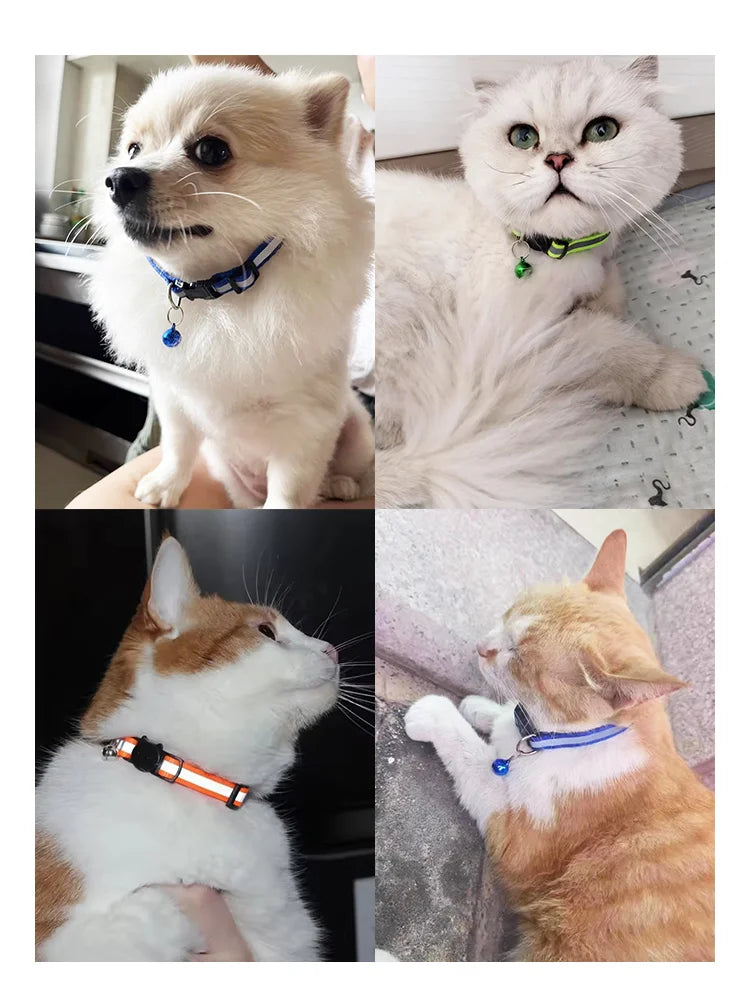 Cat Collar Colors Reflective Breakaway Neck Ring Necklace Bell Pet Products Safety Elastic Adjustable with Soft Material