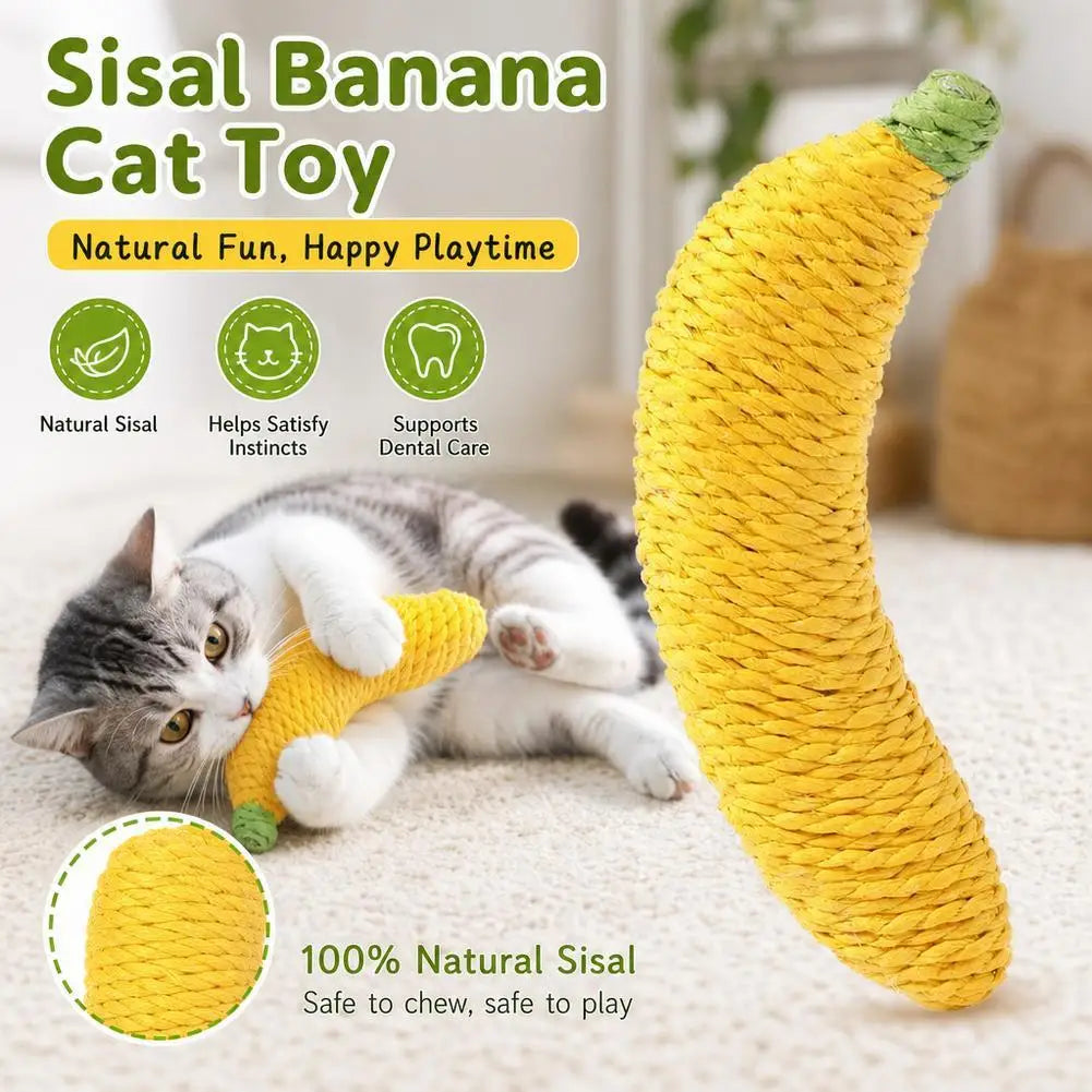 Cute Sisal Cat Toy Banana Shape Yellow Green Teeth Friendly Kitten Chew Toy Interactive Play Catnip Toy Accessory