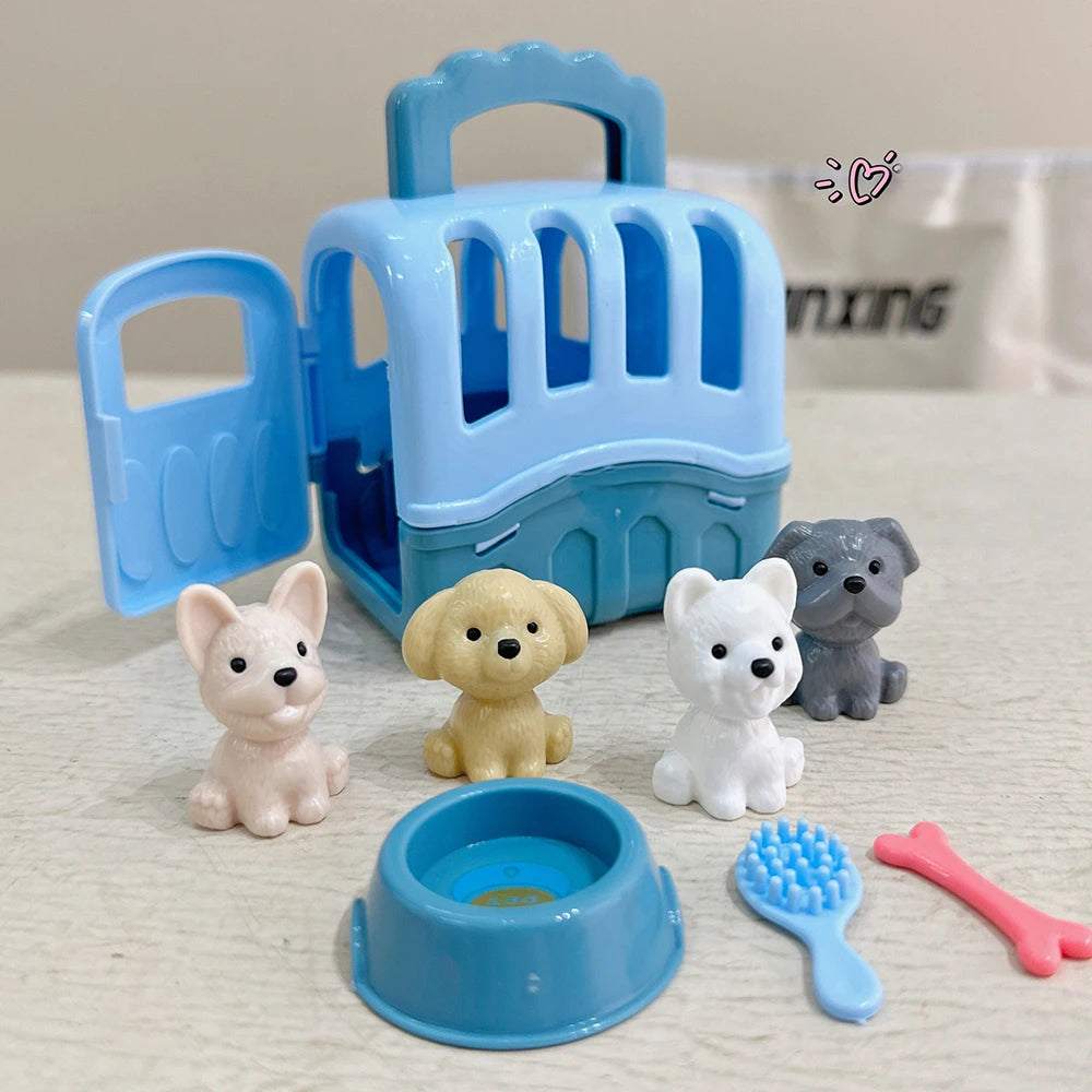 QWZ Pretend Play Toy Fashion Mini Pets Cat Dog House Kennel Bathtub For Children Play House Toy Accessories Kids Best Gift