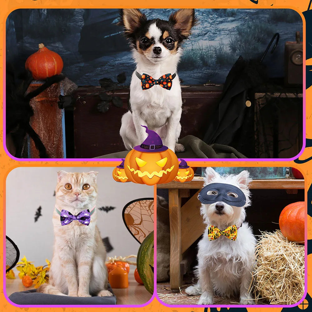 50pcs Dog Collar Accessories For Halloween Removable Small Dog Cat Bowties Skukll Style Dogs Grooming Products Pet Supplies