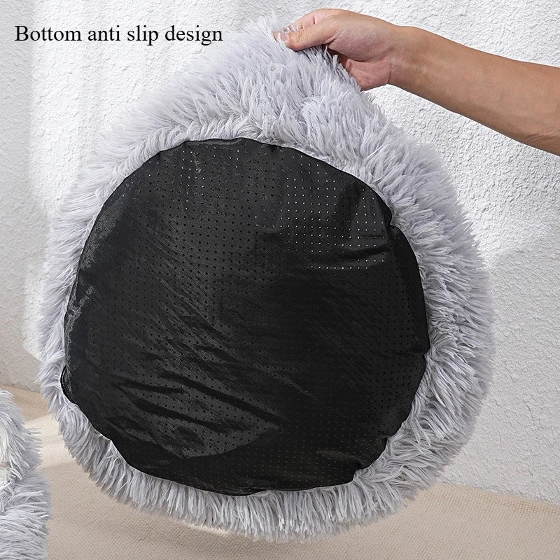 1PC comfortable striped plush pet bed, suitable for cats and dogs, warm, deep sleeping round nest, filled, gray, soft, indoor