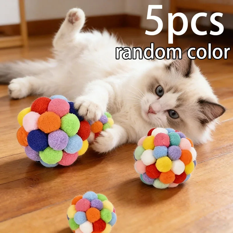 2Pcs/5Pcs Cat Ball Toys Pet Elastic Bell Ball Self-Entertainment Ball Toy for Cats, Suitable for Indoor Cats and Kittens, Chew Toy, Random Color