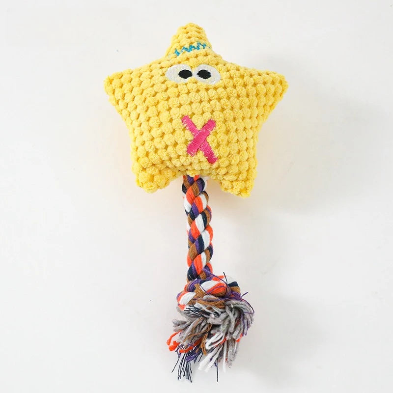 Corduroy Plush Dog Chew Toy with Cotton Rope Built-in Squeaker Tear Proof Interactive Teeth Grinding Play Supplies for Small