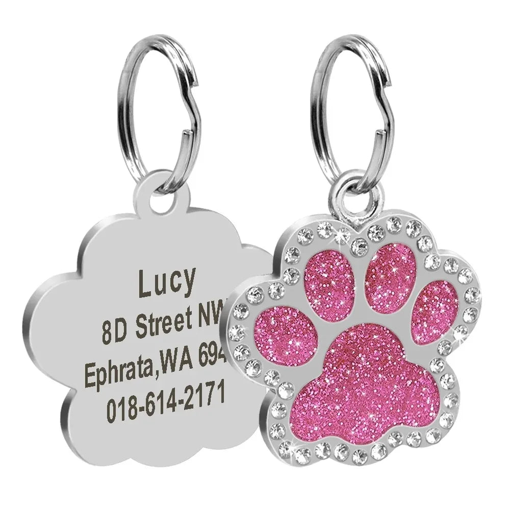 1Pc Personalized Dog Cat ID Tag Cute Bling Cat's paw Kitten Name Tags Anti-lost Pet Collar Accessories Free Engraved Pet Product